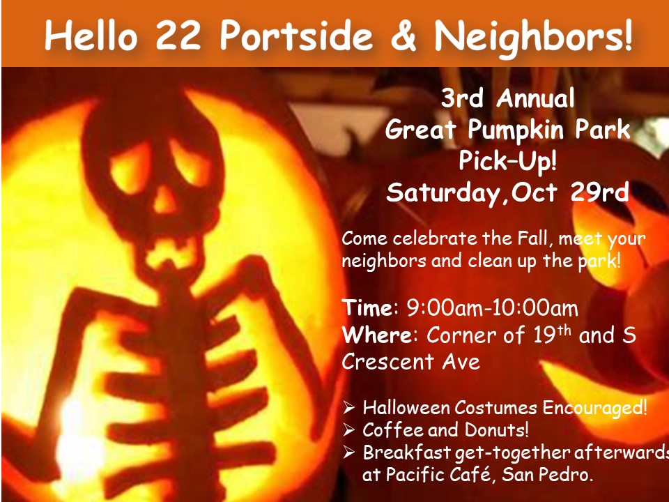 Image of flyer showing skeleton against a yellow moon with printed information about great pumpkin pickup